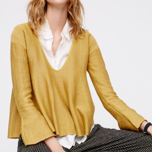 Free People Sundae Pullover Sweater Top Linen Oversized Boho Flare Bell Sleeve - Picture 12 of 12